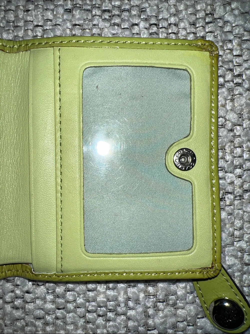 Coach Vintage Y2K Signature OP Lime Green Patent Leather Compact Wallet